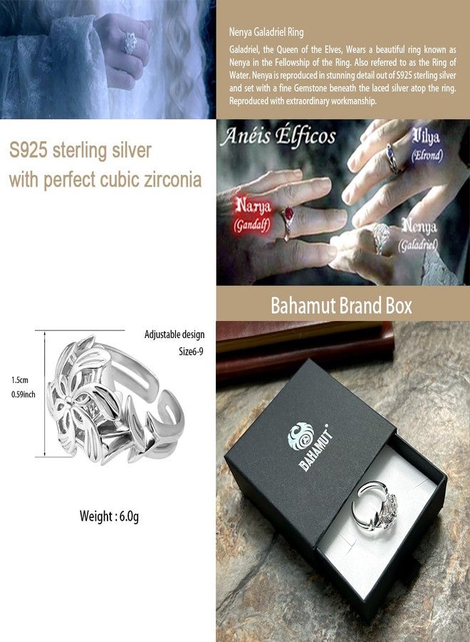 bahamut Elven Queen Galadriel Nenya 925 Sterling Silver Flower Wedding Band Ring for Women Adjustable Open Rings (light silver, Adjustable) - Image 5